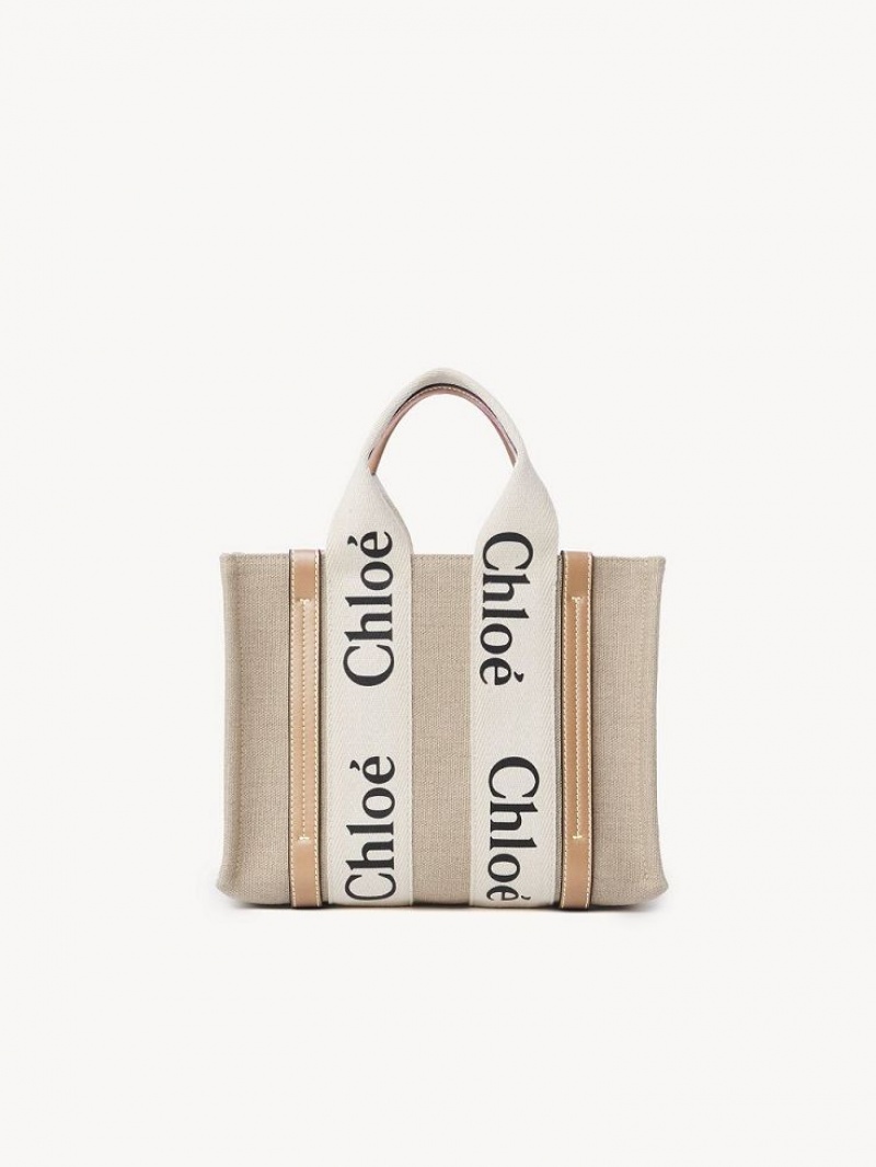 Torby Tote Chloe Small Woody Białe Beżowe | CHE-SR13373