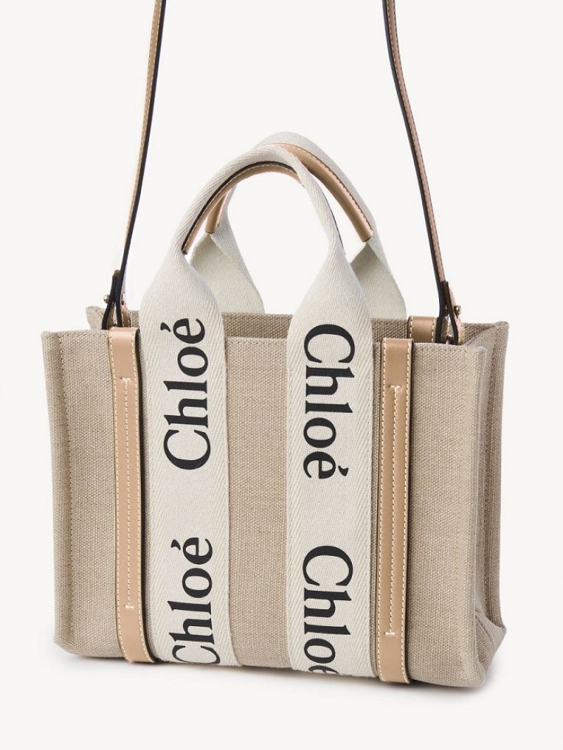 Torebki Małe Chloe Small Woody Tote Białe Beżowe | CHE-SR13670