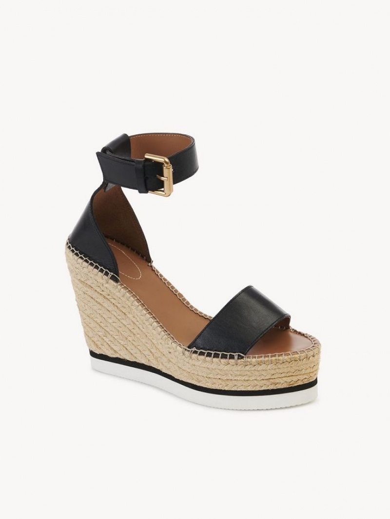 Wedge Chloe Glyn Espadryle Czarne | CHE-SR14839