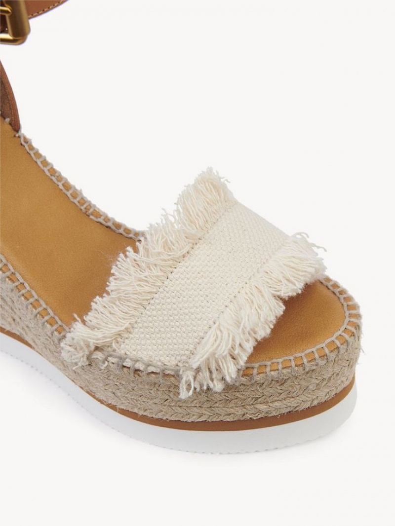 Wedge Chloe Glyn Fringed Espadryle Białe | CHE-SR14842