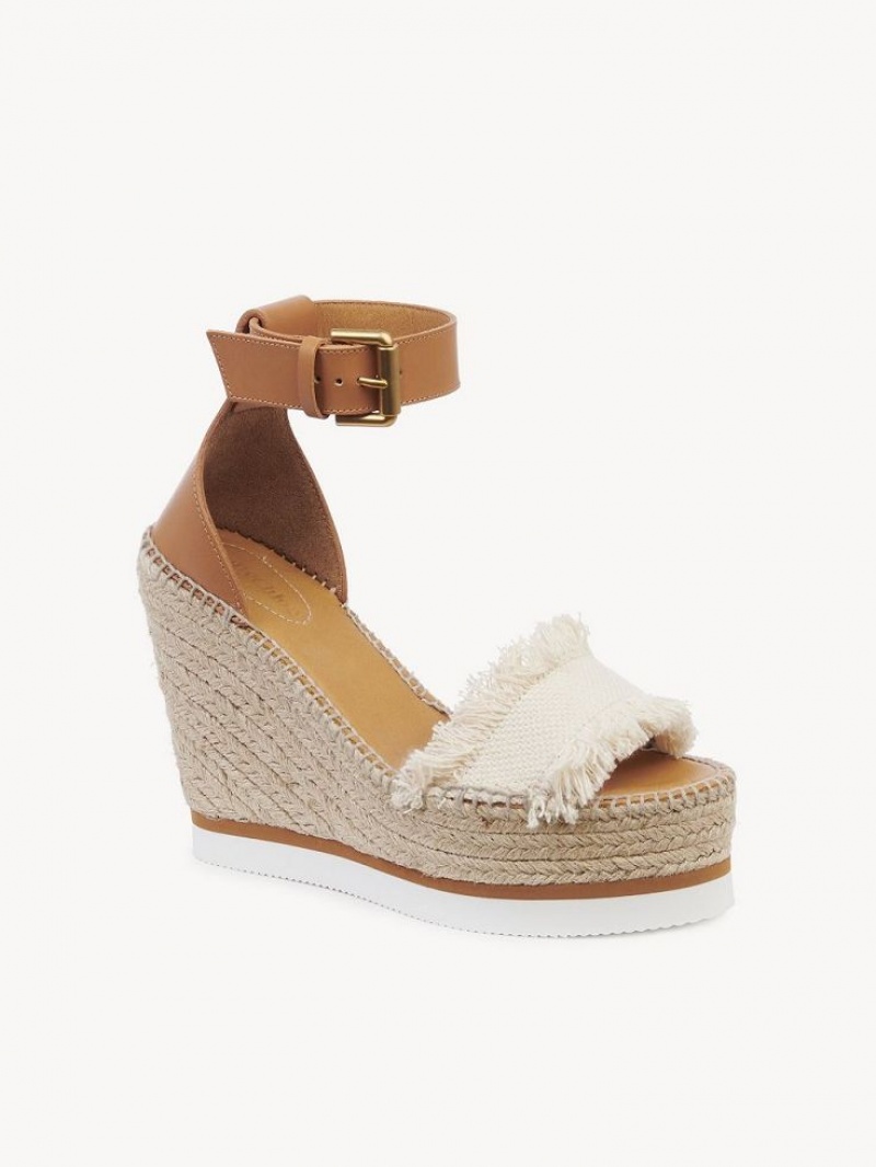 Wedge Chloe Glyn Fringed Espadryle Białe | CHE-SR14842