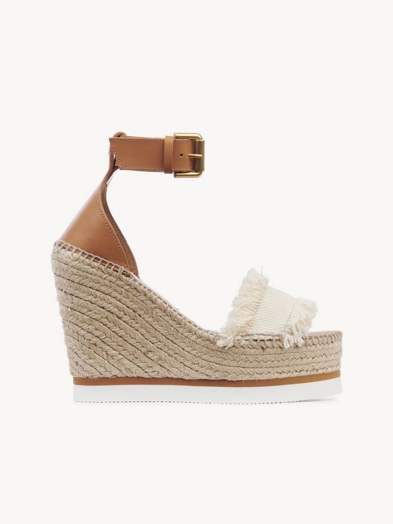 Wedge Chloe Glyn Fringed Espadryle Białe | CHE-SR14842