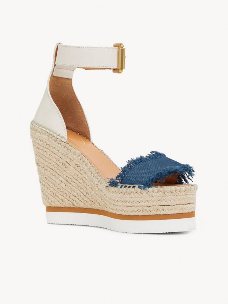 Wedge Chloe Glyn Fringed Espadryle Jasny Niebieskie | CHE-SR14827