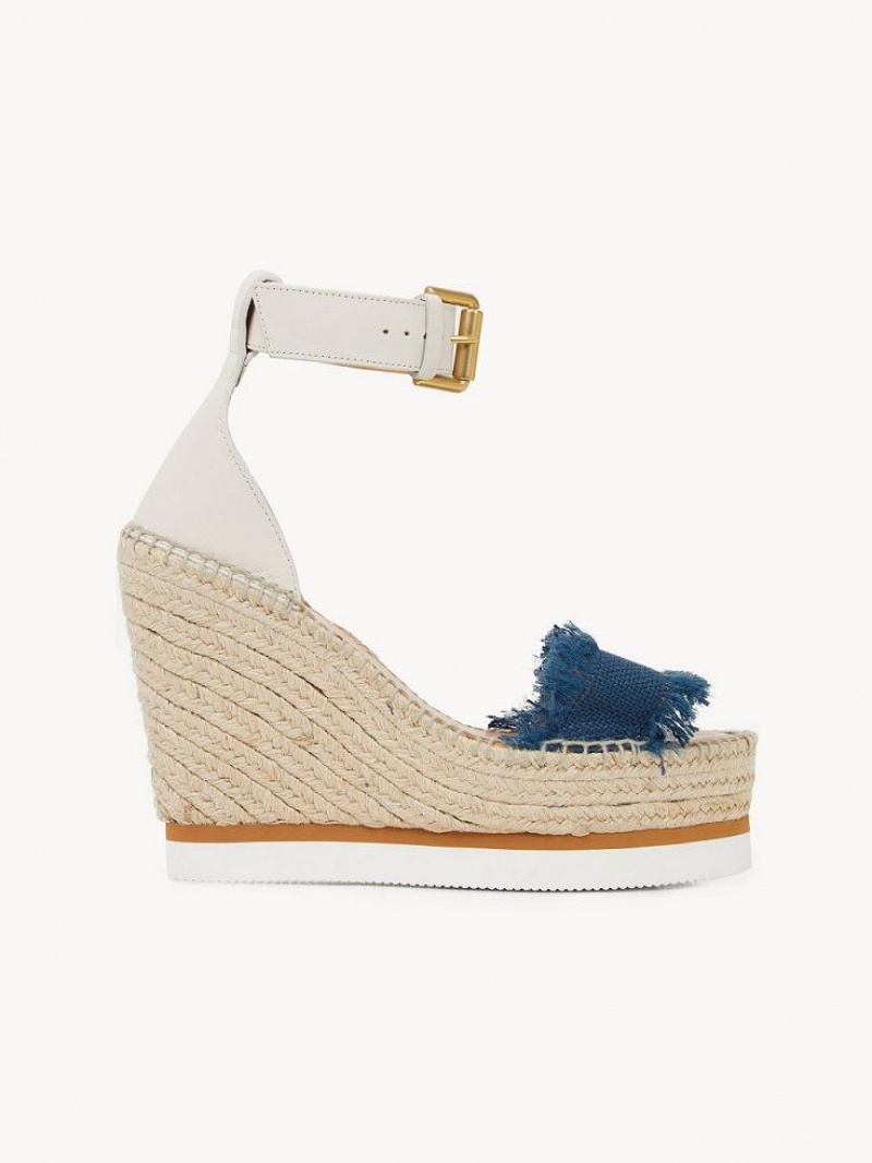 Wedge Chloe Glyn Fringed Espadryle Jasny Niebieskie | CHE-SR14827